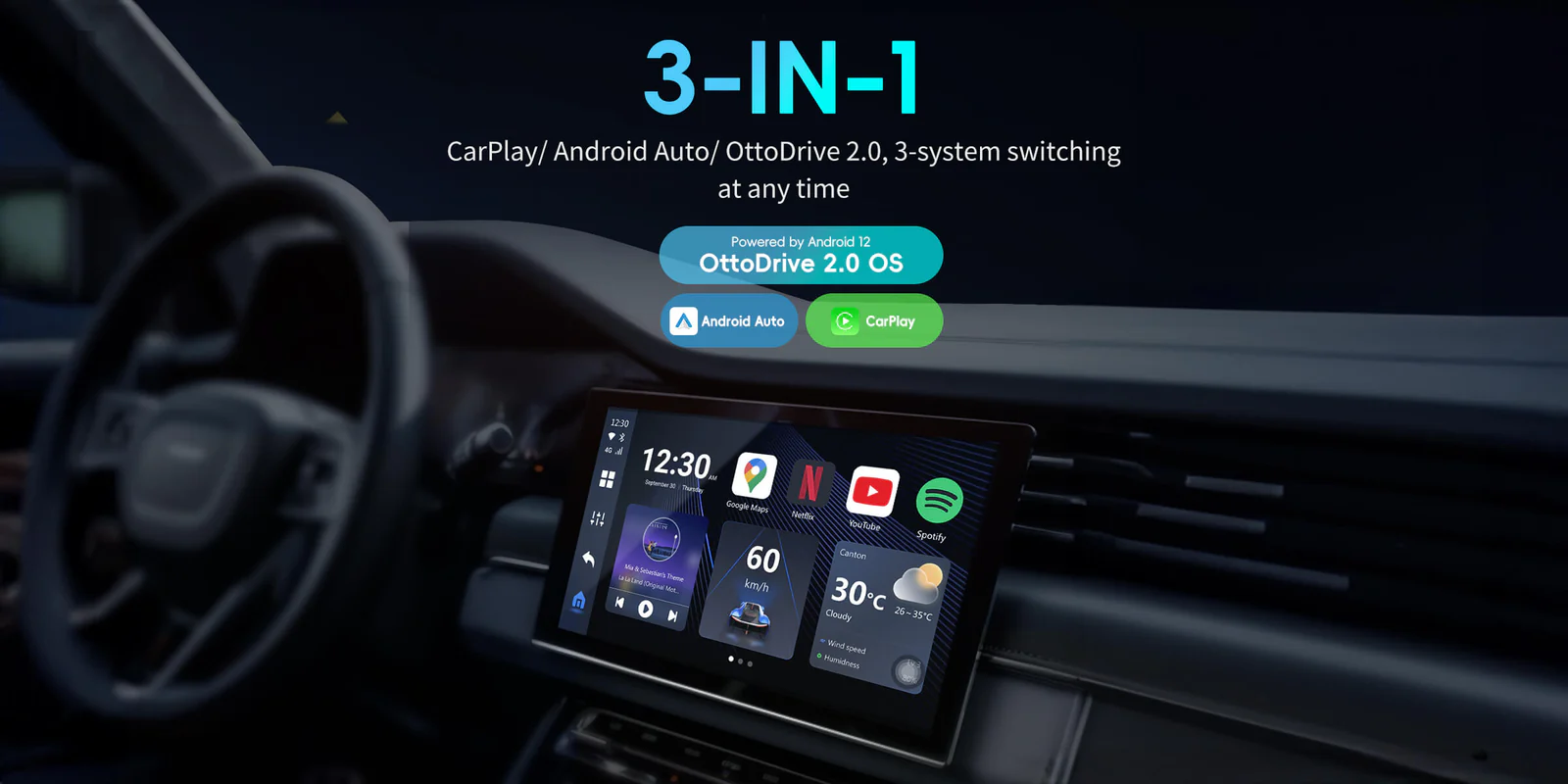 Ottoaibox P3 3-IN-1 CarPlay/Android Auto/OttoDrive 2.0, 3-system switching at any time