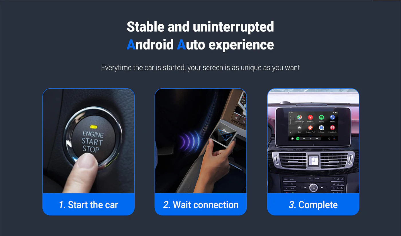 A2Air Pro Wireless Android Auto Adapter Stable and uninterrupted Android Auto experience Every Time the car is started, your screen is as unique as you want