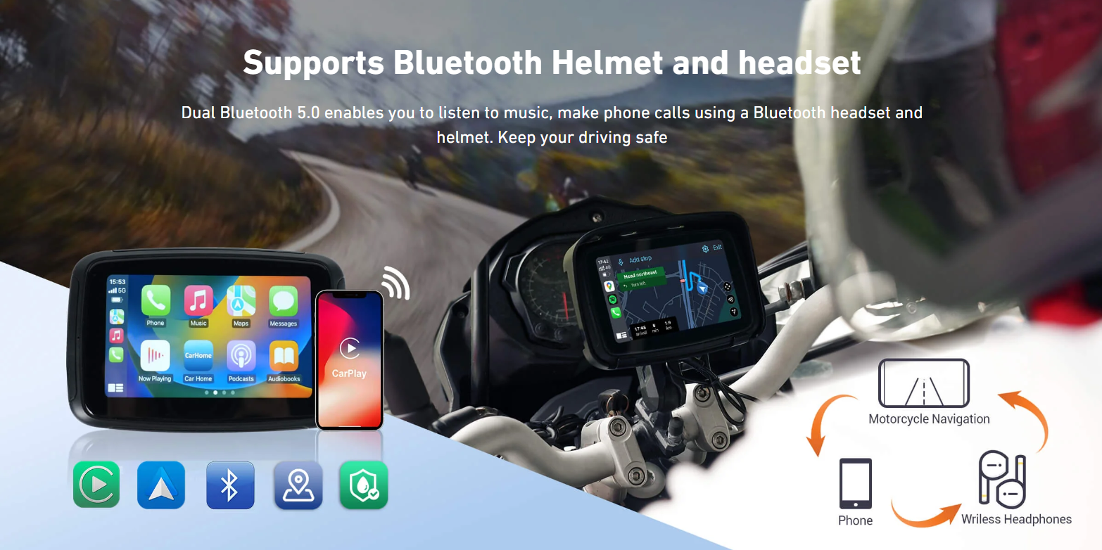 Supports Bluetooth Helmet and headset Dual Bluetooth 5.0 enables you to listen to music, make phone calls using a Bluetooth headset and helmet. Keep your driving safe