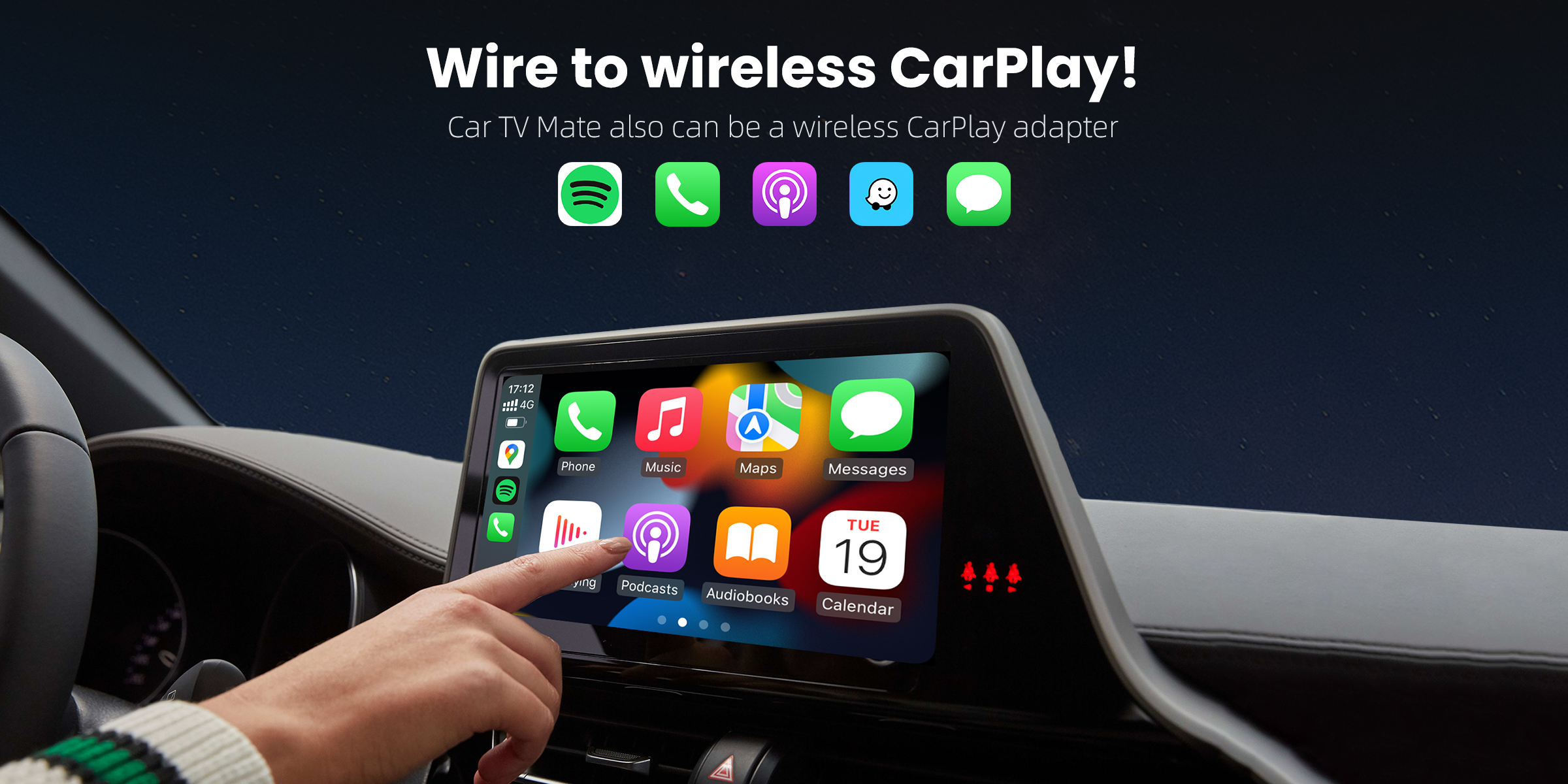 Wire to wireless CarPlay!Car TV Mate also can be a wireless CarPlay adapter