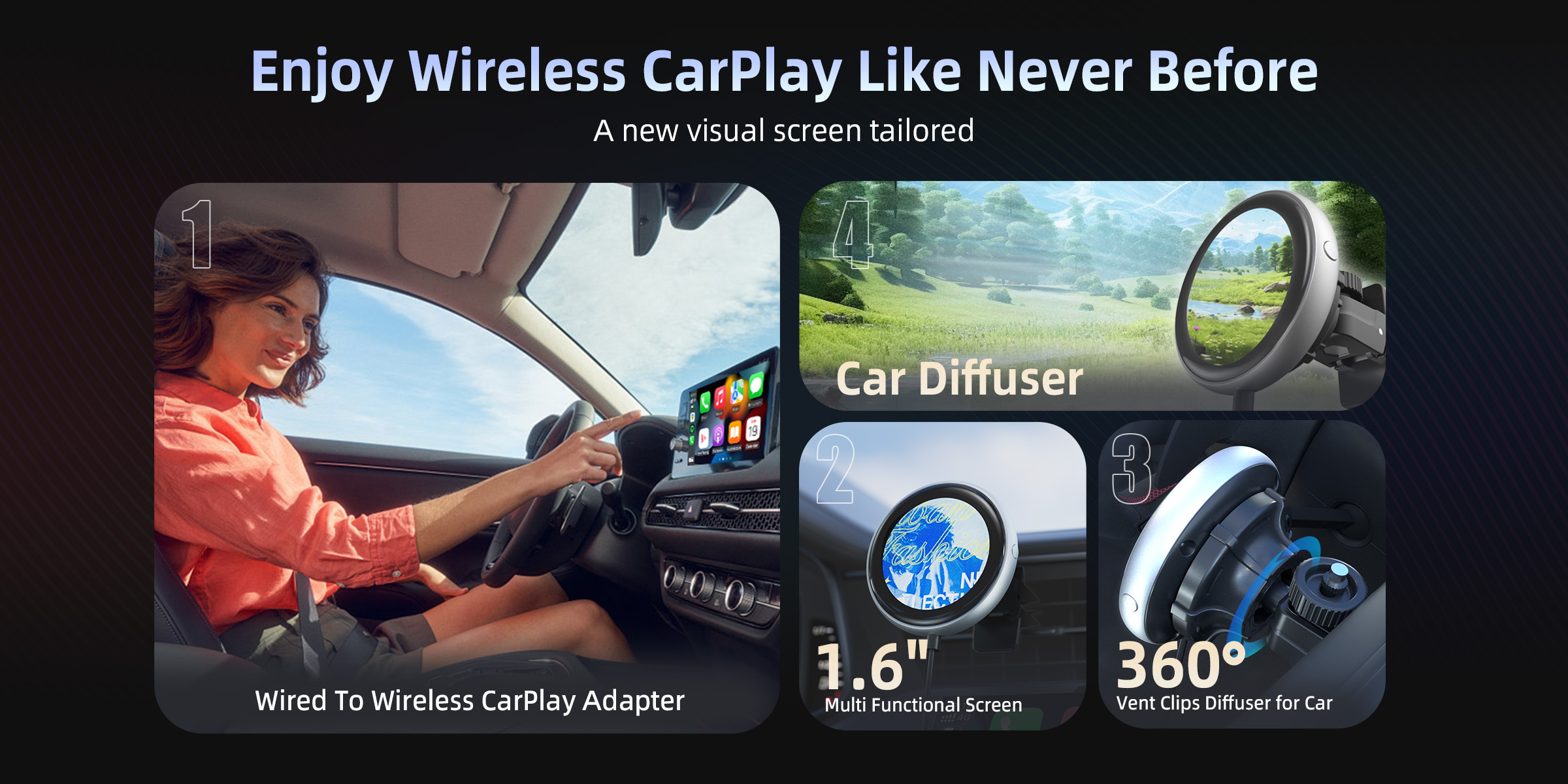 CarPlayClip Wireless CarPlay Adapter Enjoy Wireless CarPlay Like Never BeforeA new visual screen tailored