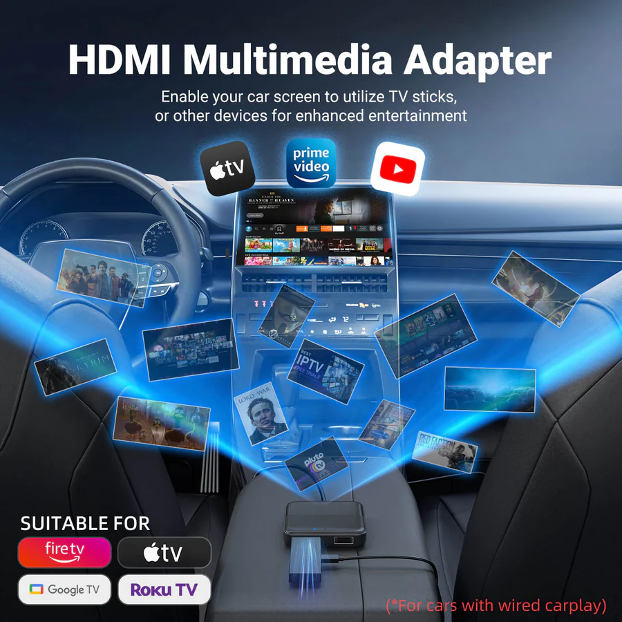 HDMI Multimedia Adapter Enable your car screen to utilize TV sticks,or other devices for enhanced entertainment