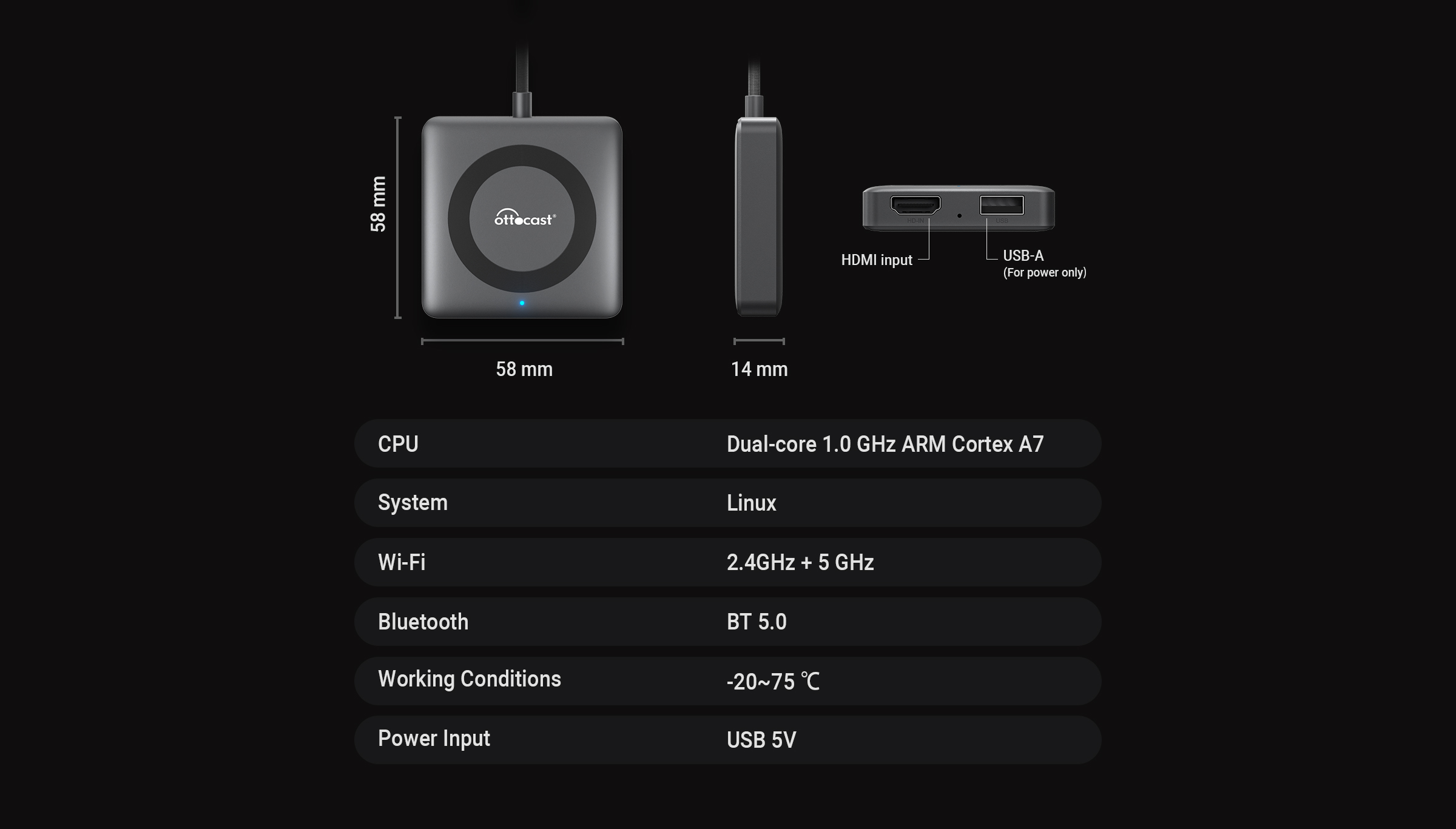 Car TV Mate Pro Universal Specifications Sheet