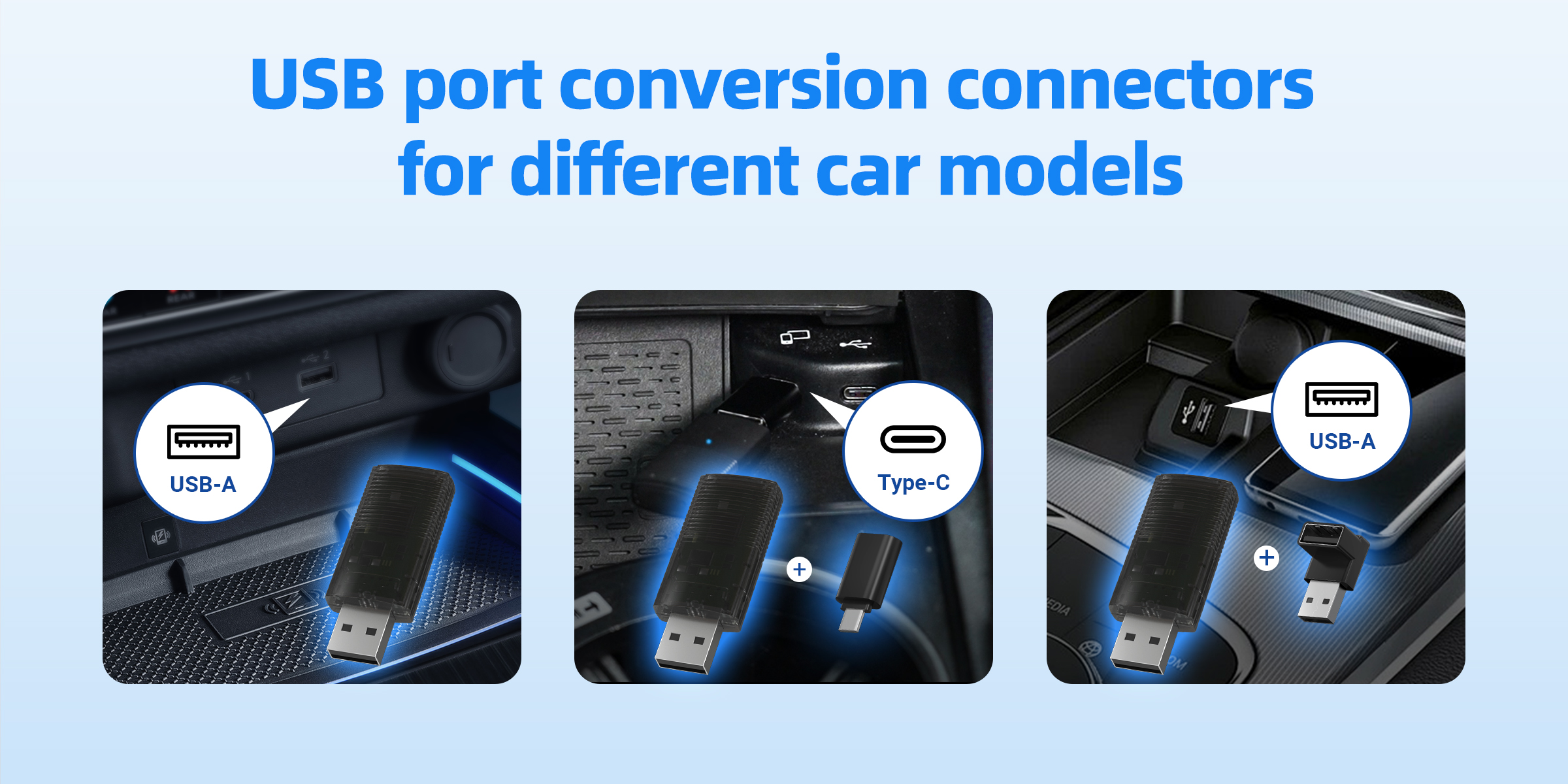 USB port conversion connectors for different car models