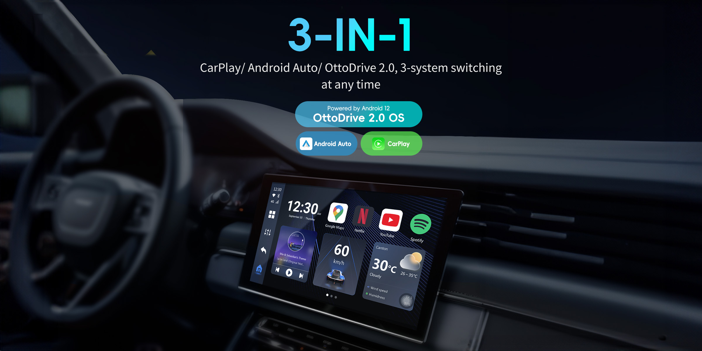 OttoAibox P3 Lite supports three multimedia systems, including Wireless Apple CarPlay and Wireless Android Auto.