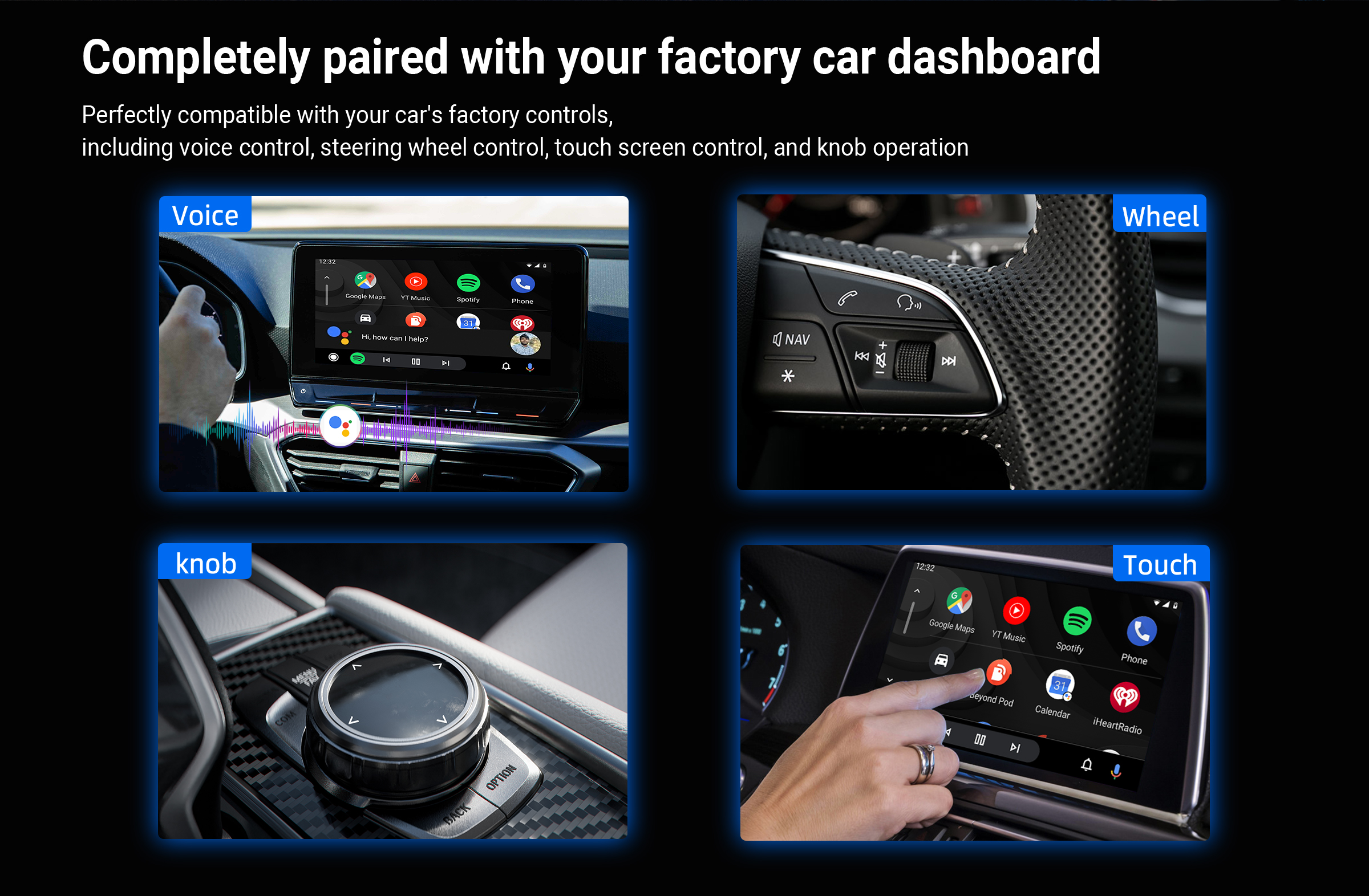 AI box carplay Perfectly compatible with your car's factory controls, including voice control, steering wheel control, touch screen control, and knob operation