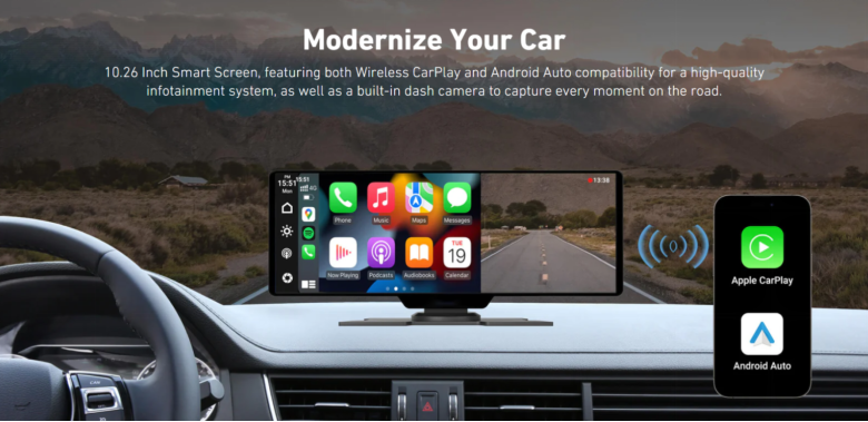 Ottocast Portable 10" Apple CarPlay & Android Auto Car Display Screen: 